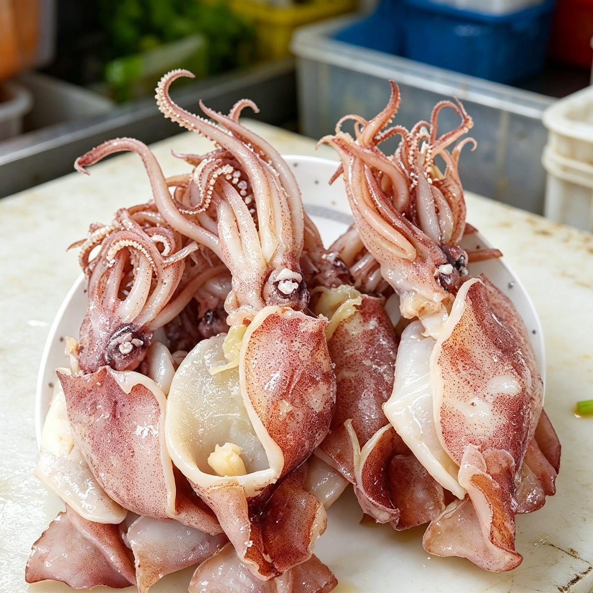 Fresh whole squid with tentacles on a plate (1)