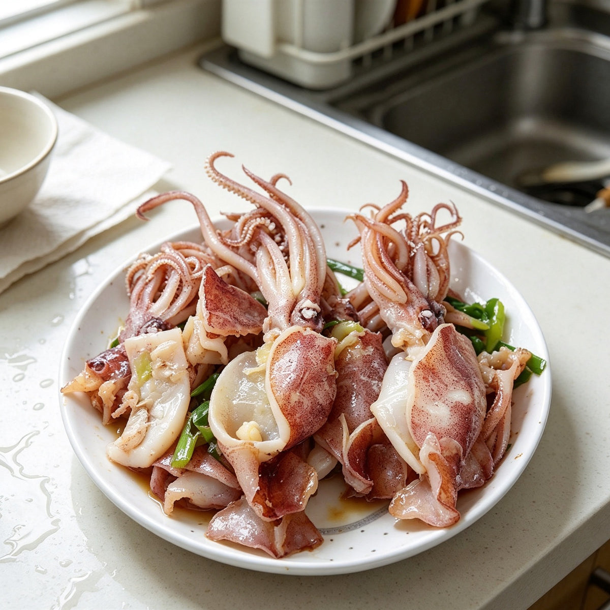 Fresh whole squid with tentacles on a plate (3)