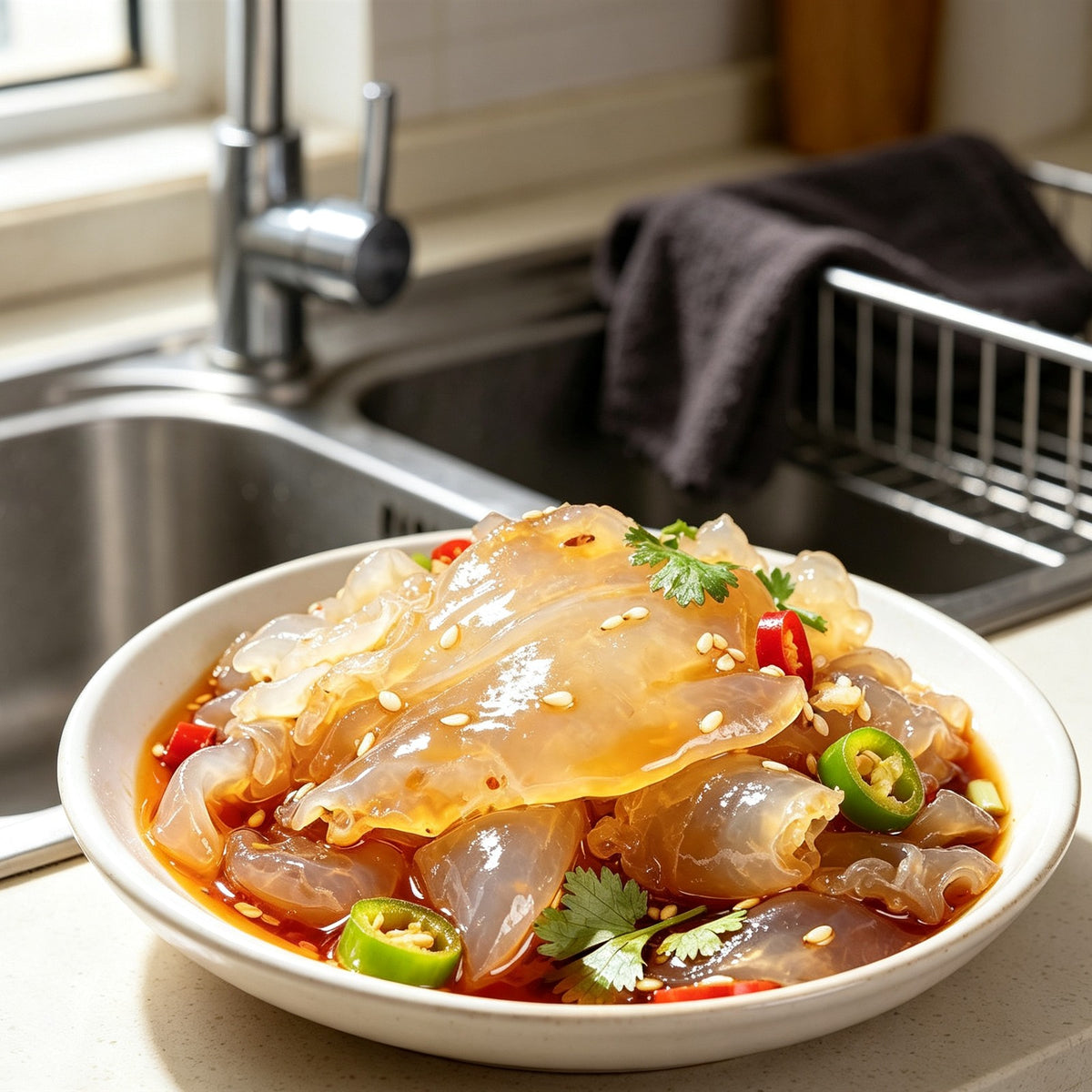 Chilled translucent jellyfish salad with sesame seeds (2)