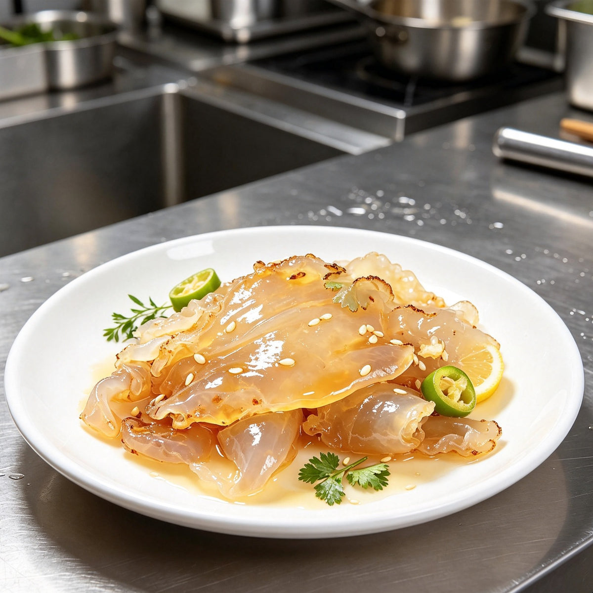Chilled translucent jellyfish salad with sesame seeds (3)